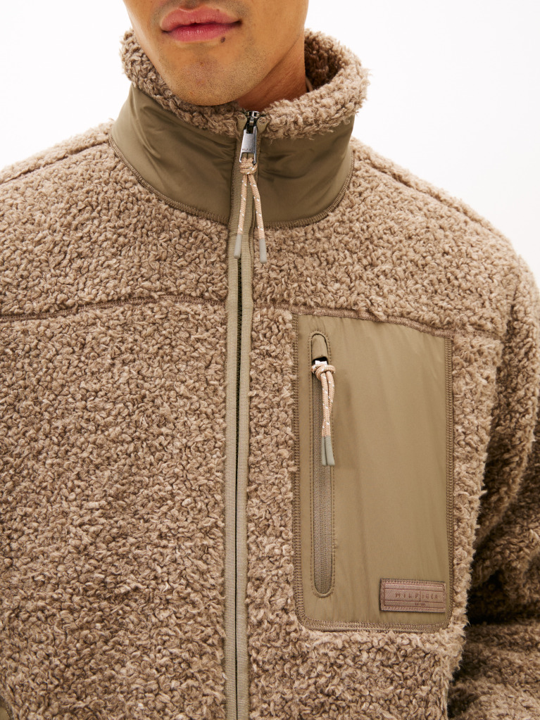 Μπεζ Teddy Fleece Τζάκετ Με Φερμουάρ  Άνδρες