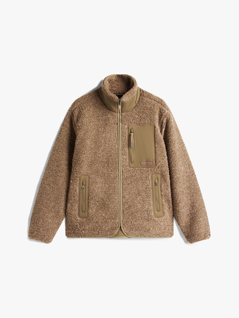 Μπεζ Teddy Fleece Τζάκετ Με Φερμουάρ  Άνδρες