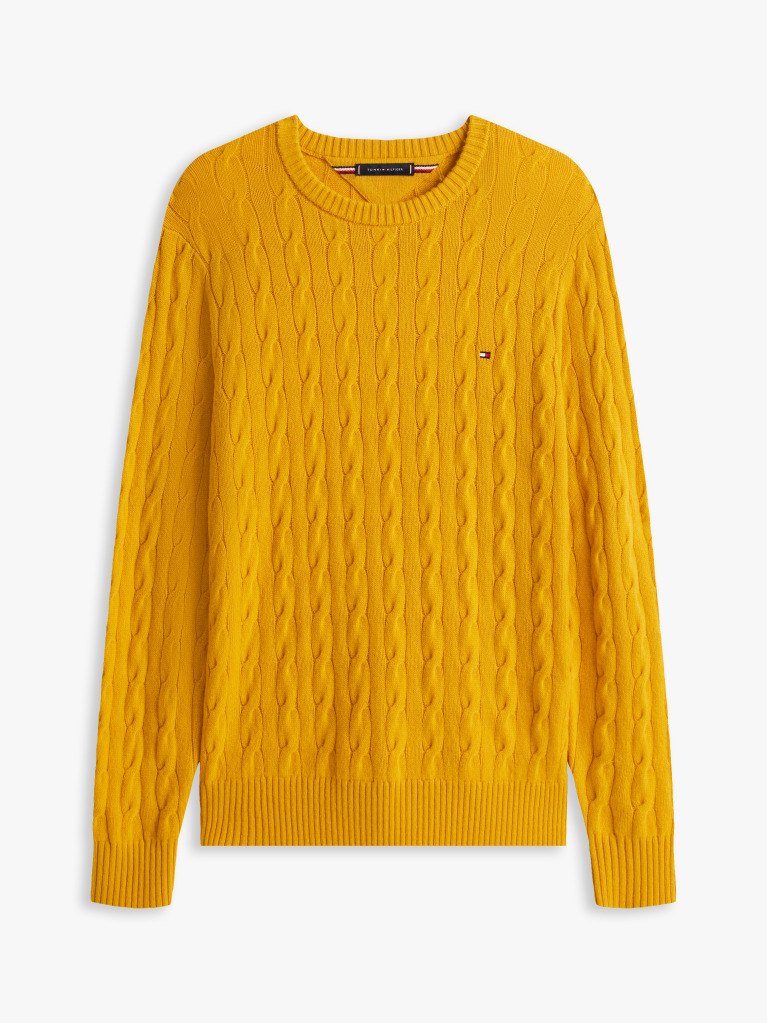 Yellow Pure Wool Cable Knit Jumper  Men