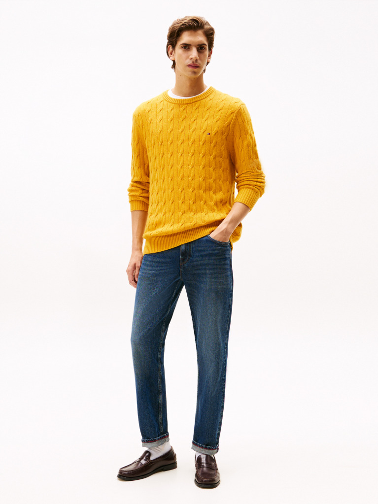 Yellow Pure Wool Cable Knit Jumper  Men