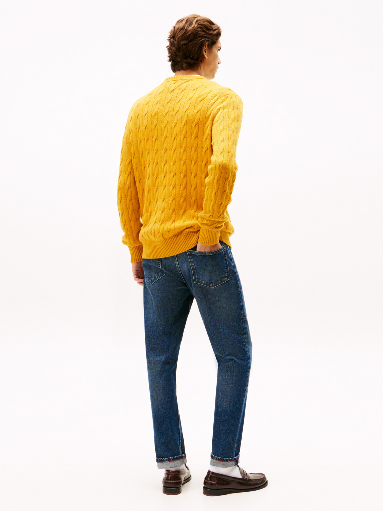 Yellow Pure Wool Cable Knit Jumper  Men