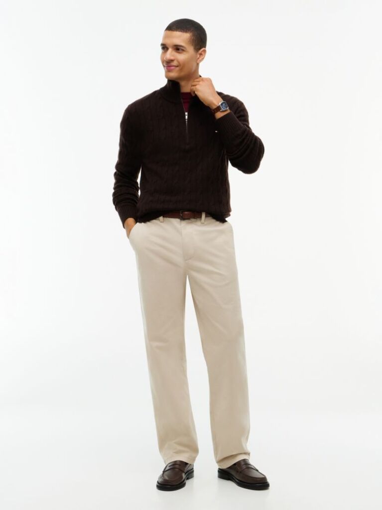 Καφέ Μάλλινο Πουλόβερ Με Cable Πλέξη Και Φερμουάρ  Άνδρες