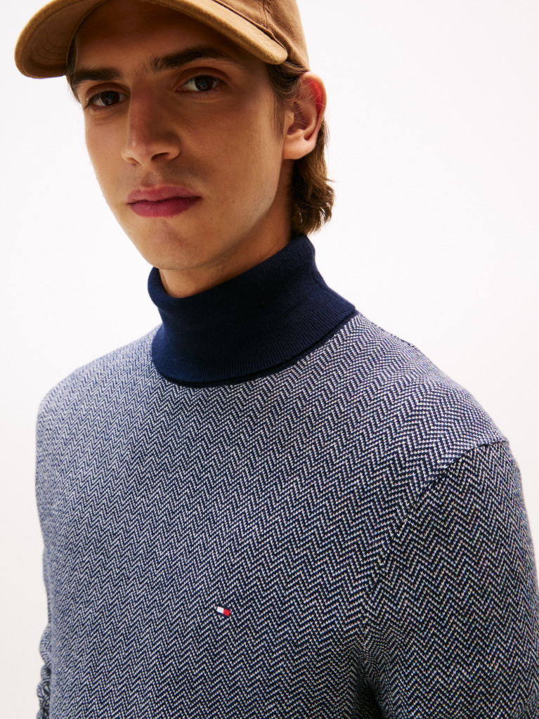 Multi Pima Cotton Roll Neck Sweater  Men