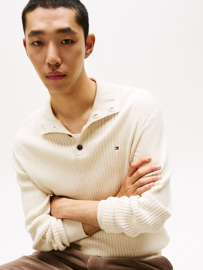 Beige Pima Cotton Mock Neck Sweater  Men
