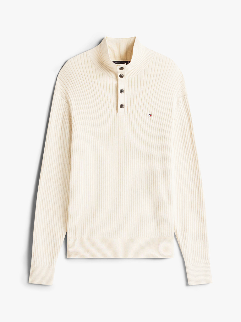 Beige Pima Cotton Mock Neck Sweater  Men