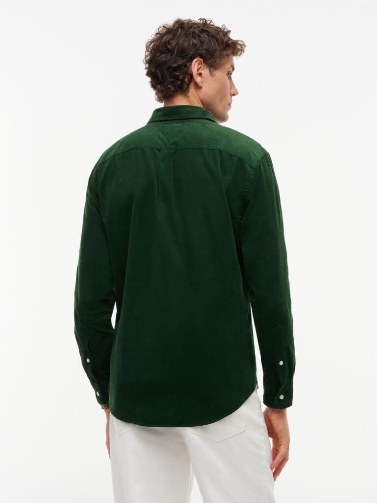 Green Regular Fit Flag Embroidery Corduroy Shirt  Men