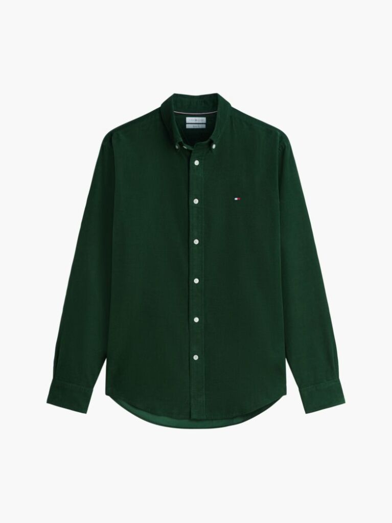 Green Regular Fit Flag Embroidery Corduroy Shirt  Men
