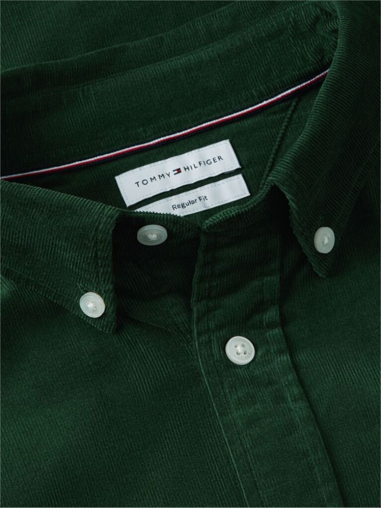 Green Regular Fit Flag Embroidery Corduroy Shirt  Men