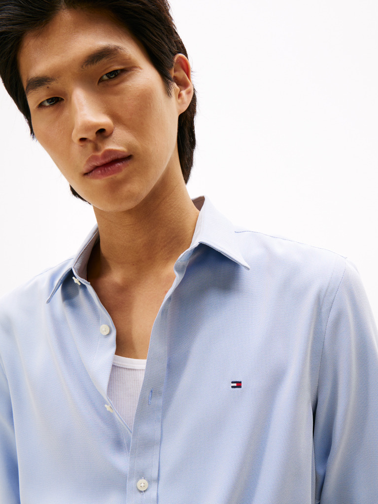 Blue Performance Slim Fit Pique Oxford Shirt  Men