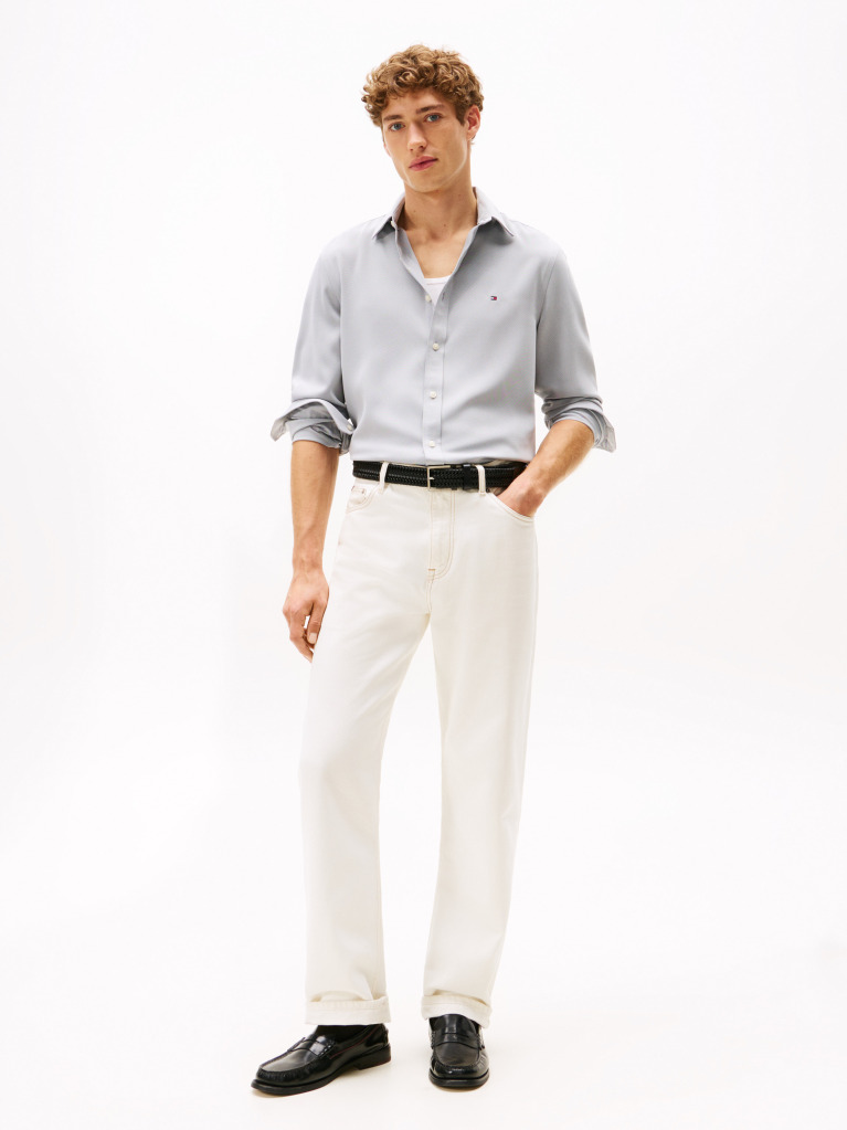 Blue Performance Slim Fit Pique Oxford Shirt  Men