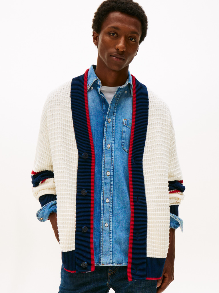 Multi Colour-Blocked Relaxed Letterman Cardigan  Men