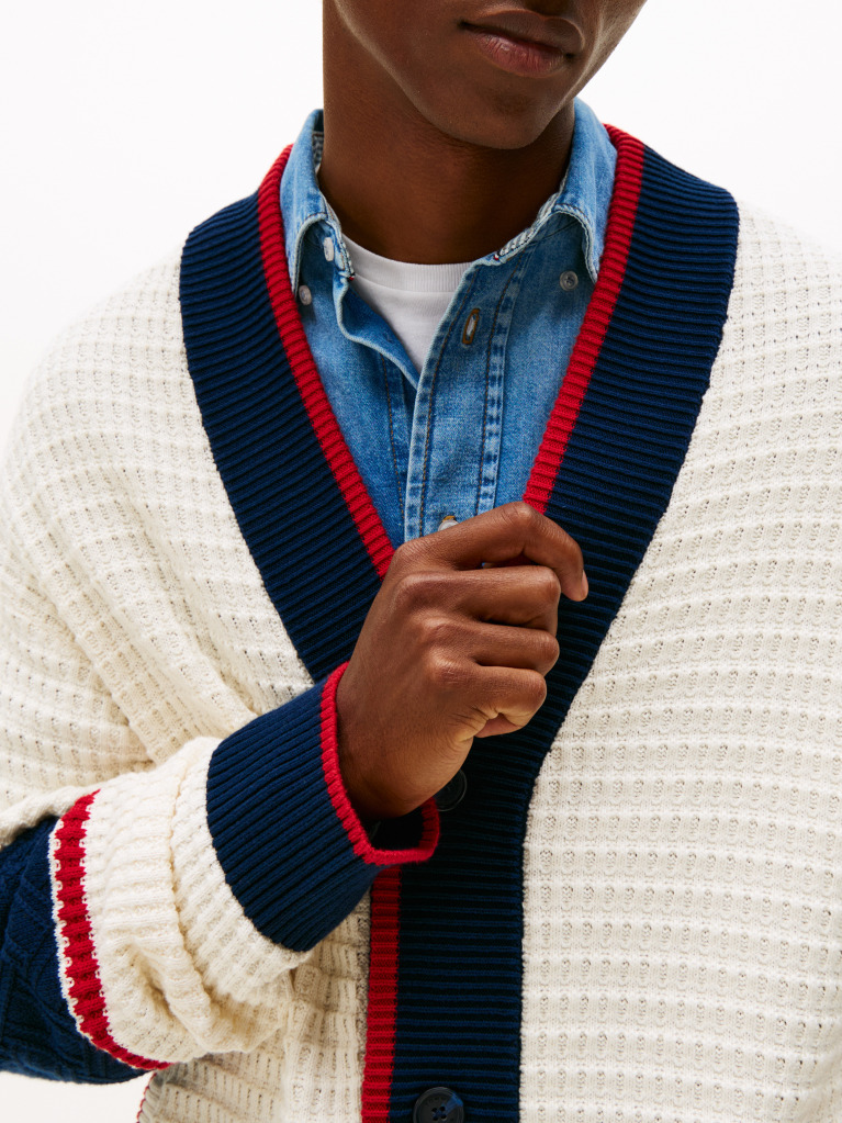 Multi Colour-Blocked Relaxed Letterman Cardigan  Men