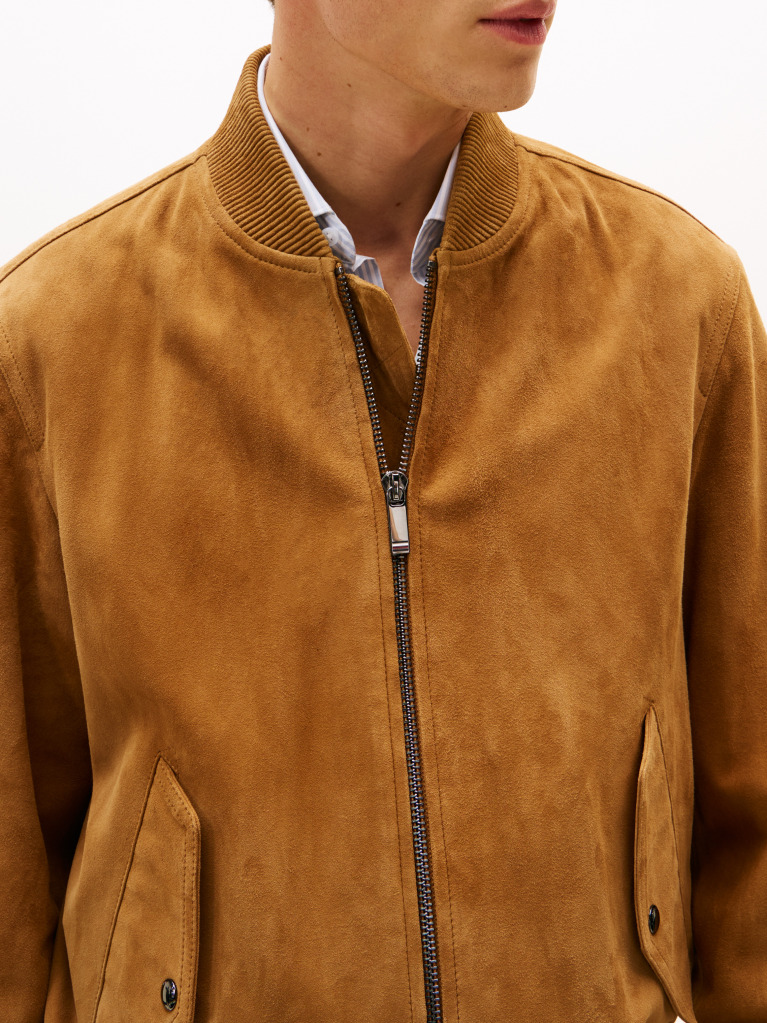 Brown Smart Casual Suede Bomber Jacket  Men