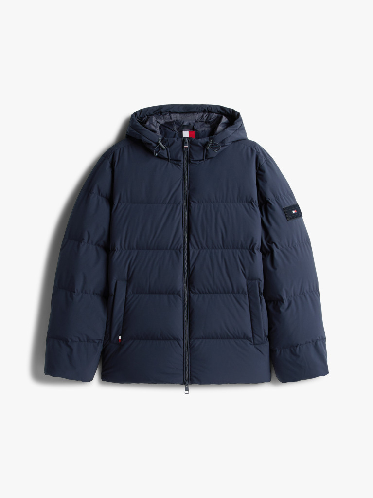 Blue Water Repellent Down Hooded Puffer Jacket  Men