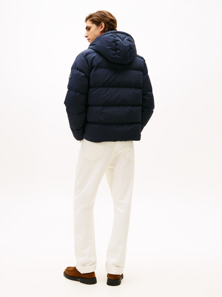 Blue Water Repellent Down Hooded Puffer Jacket  Men