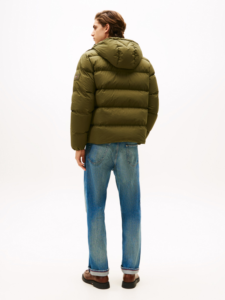Green Water Repellent Down Hooded Puffer Jacket  Men
