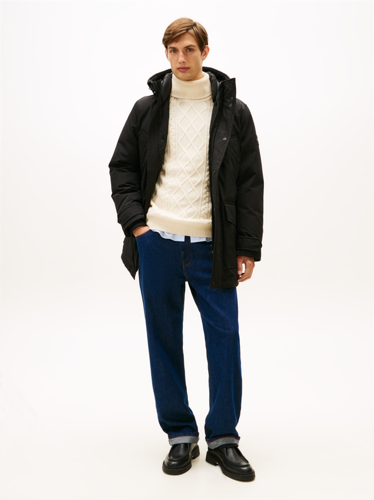Black Water Repellent Down Hooded Rockie Parka  Men