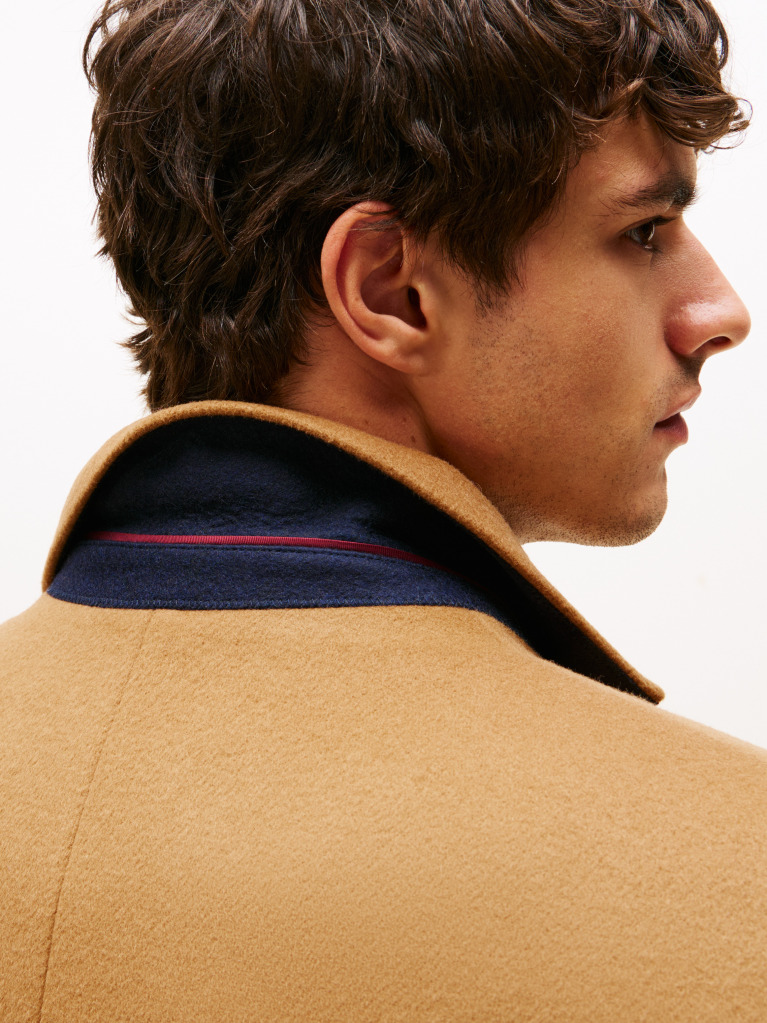 Brown Smart Casual Wool Blend Single Breasted Coat  Men