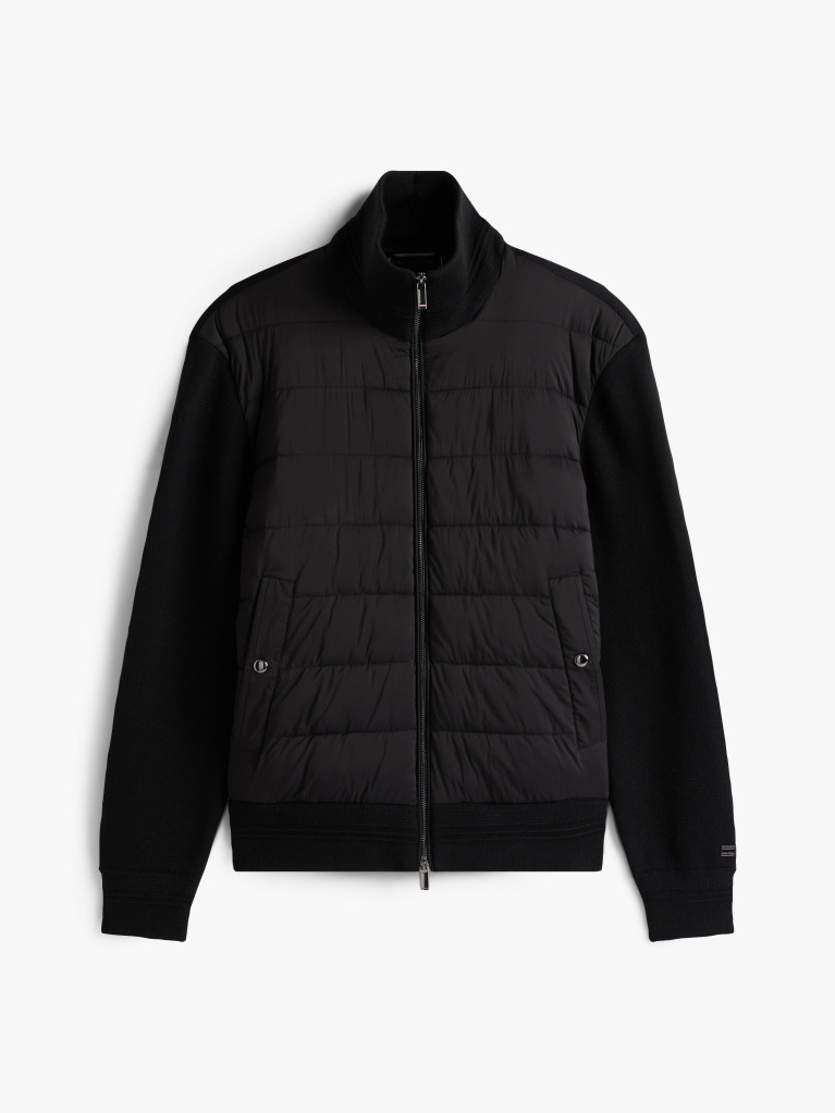 Black Smart Casual Mixed Texture Zip-Thru Jacket  Men