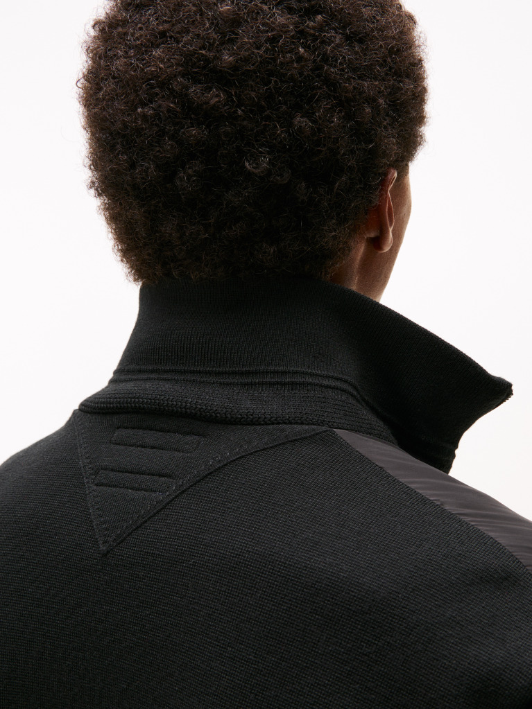 Black Smart Casual Mixed Texture Zip-Thru Jacket  Men