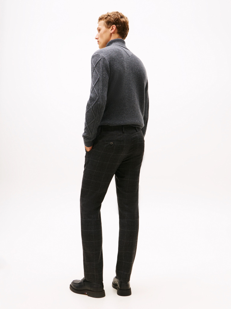 Grey Smart Casual Denton Brushed Check Straight Leg Chinos  Men