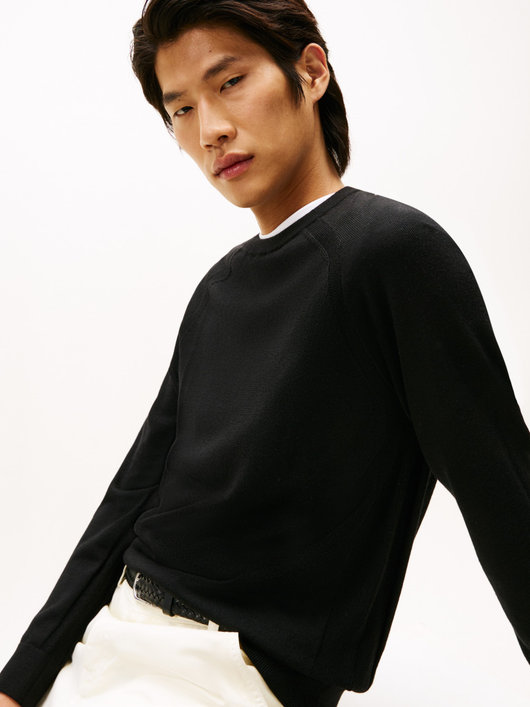 Black Performance Tech Wool Crew Neck Jumper  Men