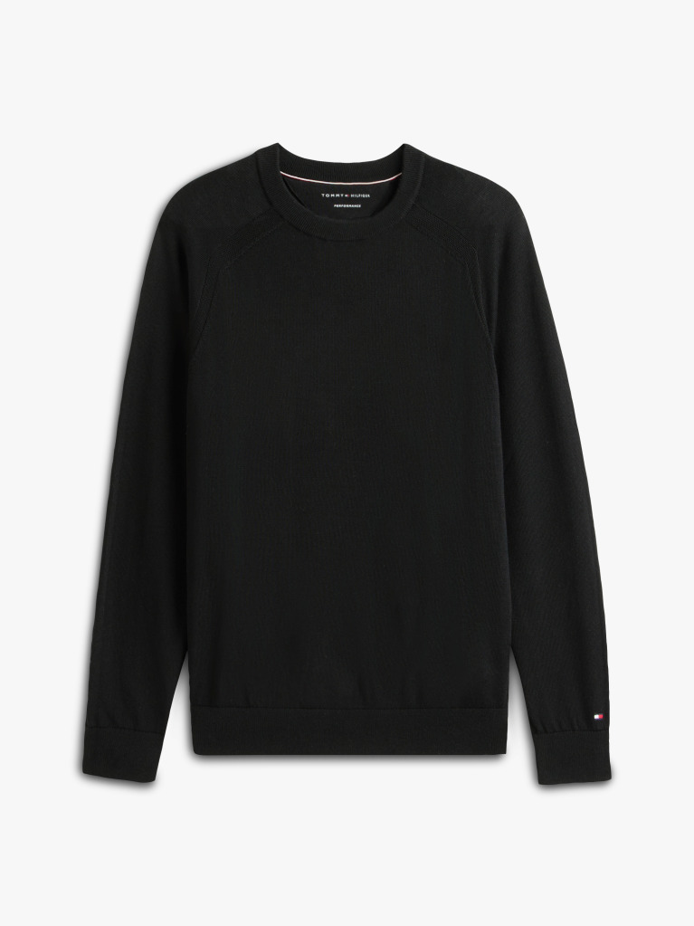 Black Performance Tech Wool Crew Neck Jumper  Men