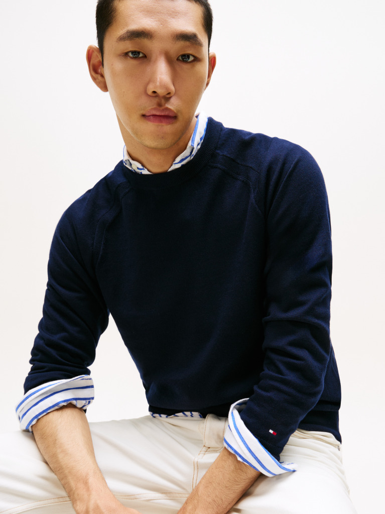 Blue Performance Tech Wool Crew Neck Jumper  Men
