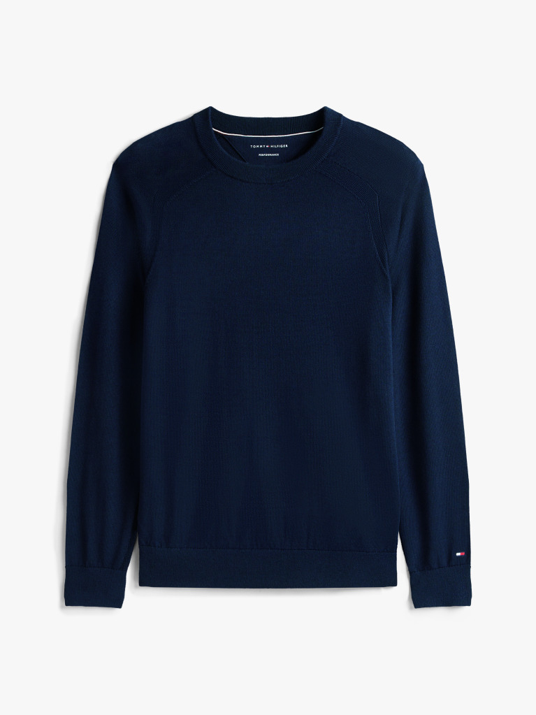 Blue Performance Tech Wool Crew Neck Jumper  Men