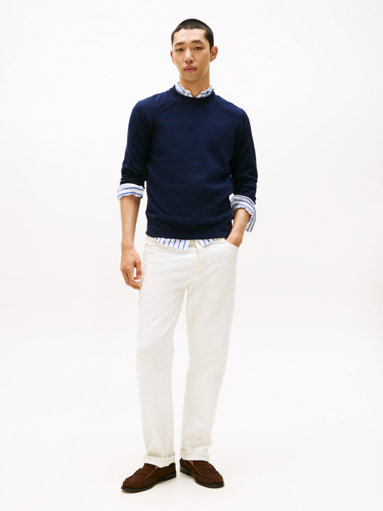 Blue Performance Tech Wool Crew Neck Jumper  Men