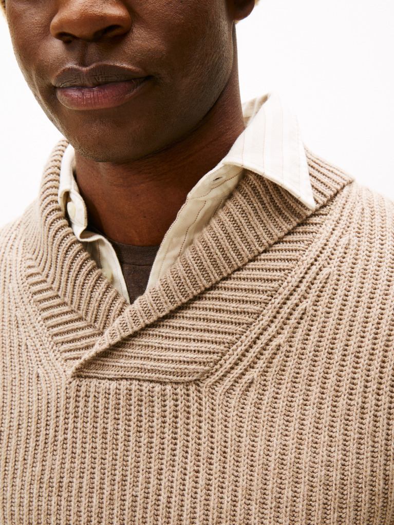 Beige Smart Casual Wool Blend Shawl Collar Jumper  Men
