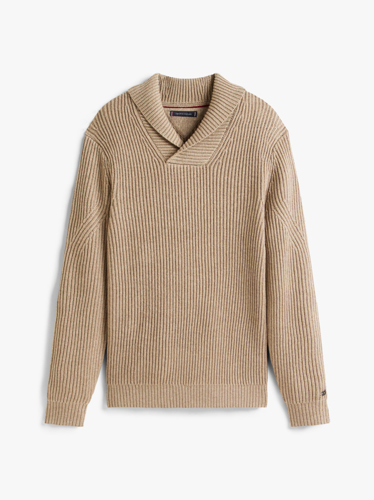 Beige Smart Casual Wool Blend Shawl Collar Jumper  Men