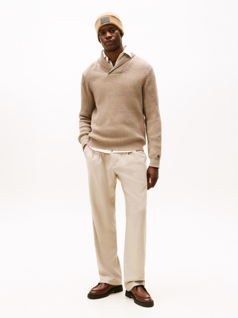 Beige Smart Casual Wool Blend Shawl Collar Jumper  Men