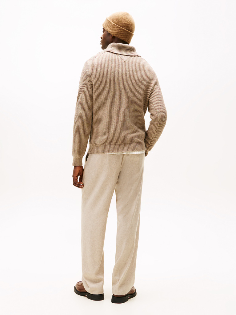 Beige Smart Casual Wool Blend Shawl Collar Jumper  Men