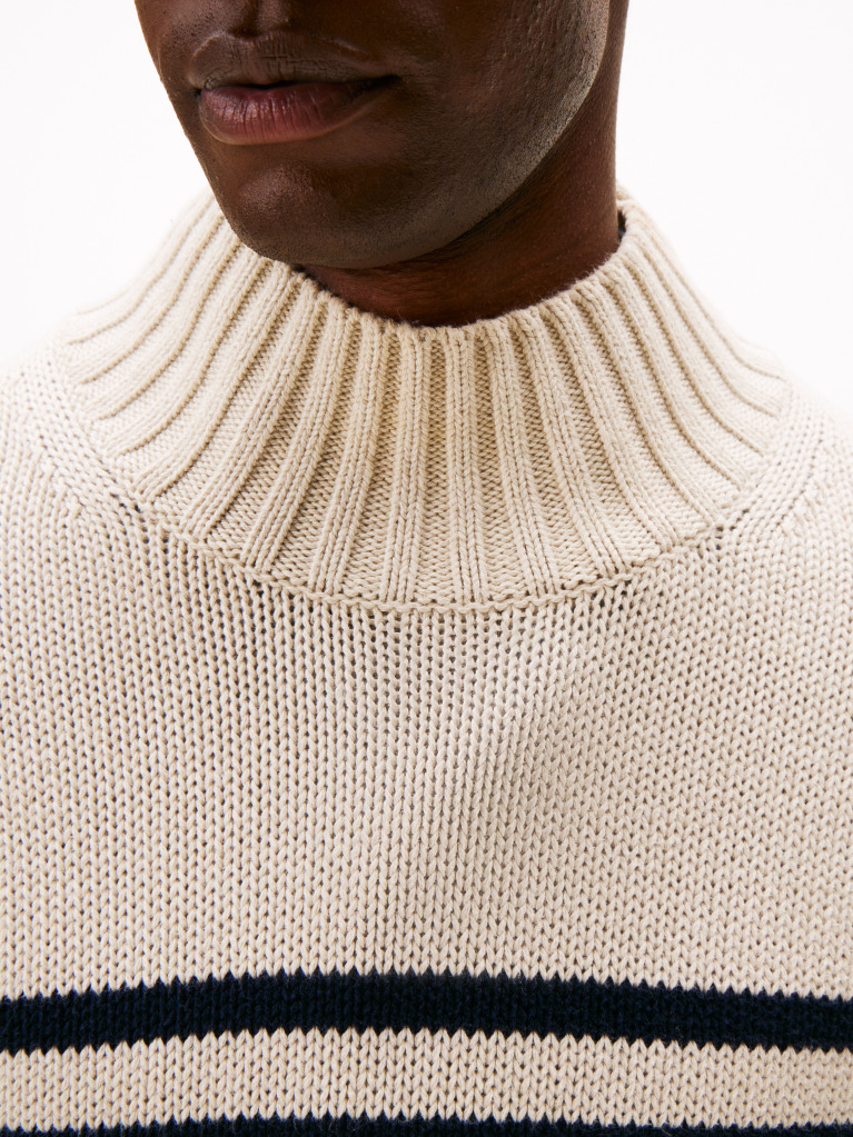 Multi Heritage Breton Stripe Relaxed Mock Neck Jumper  Men