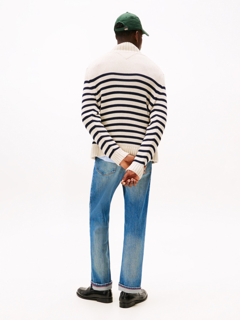 Multi Heritage Breton Stripe Relaxed Mock Neck Jumper  Men