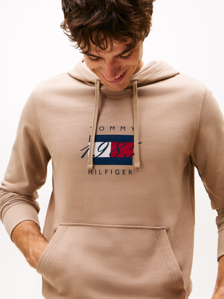 Μπεζ Hoody Με Σημαία Και Κορδόνι  Άνδρες