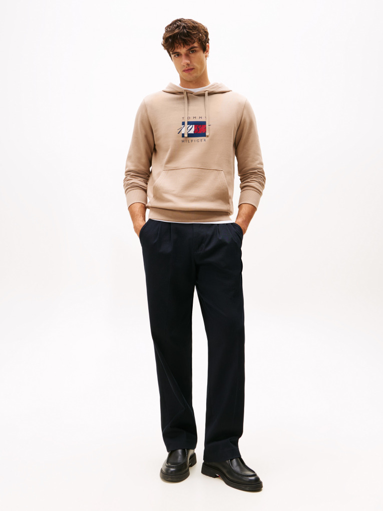 Μπεζ Hoody Με Σημαία Και Κορδόνι  Άνδρες