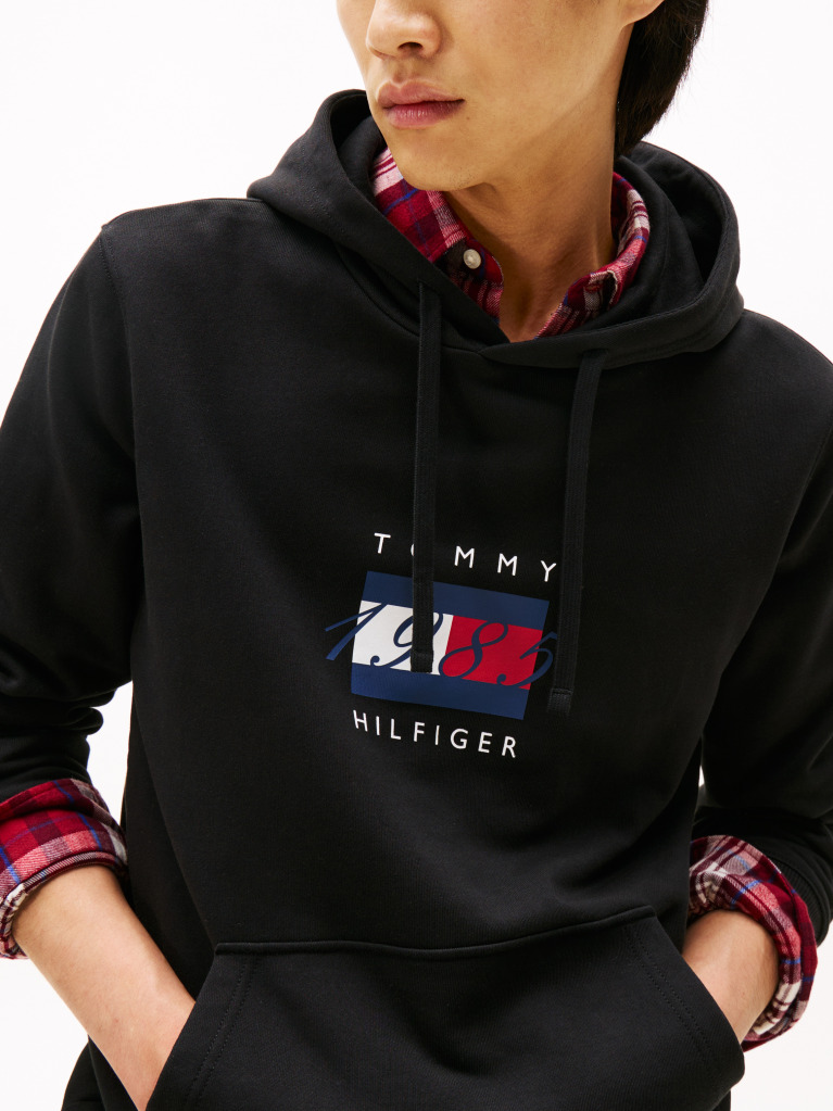 Μαύρο Hoody Με Σημαία Και Κορδόνι  Άνδρες