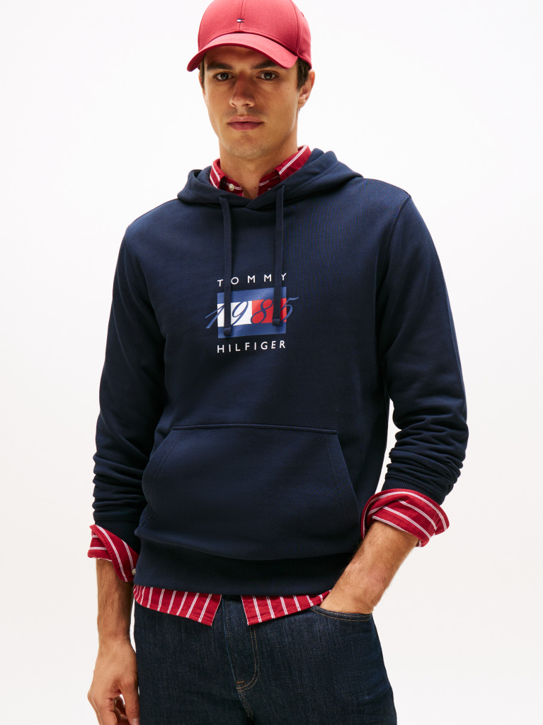 Μπλε Hoody Με Σημαία Και Κορδόνι  Άνδρες