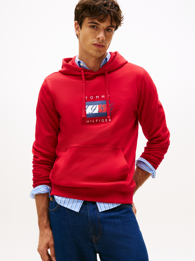 Red Flag Graphic Drawstring Hoody  Men
