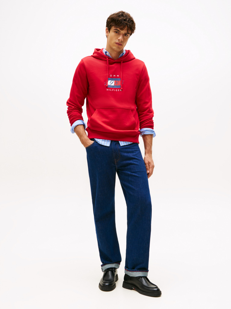 Red Flag Graphic Drawstring Hoody  Men