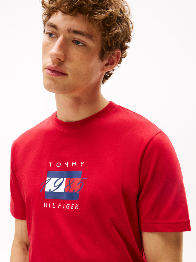 Κόκκινο Jersey T-Shirt Με Σημαία  Άνδρες