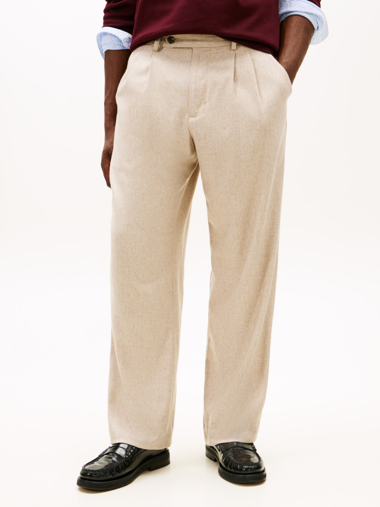 Beige Smart Casual Flannel Relaxed Trousers  Men