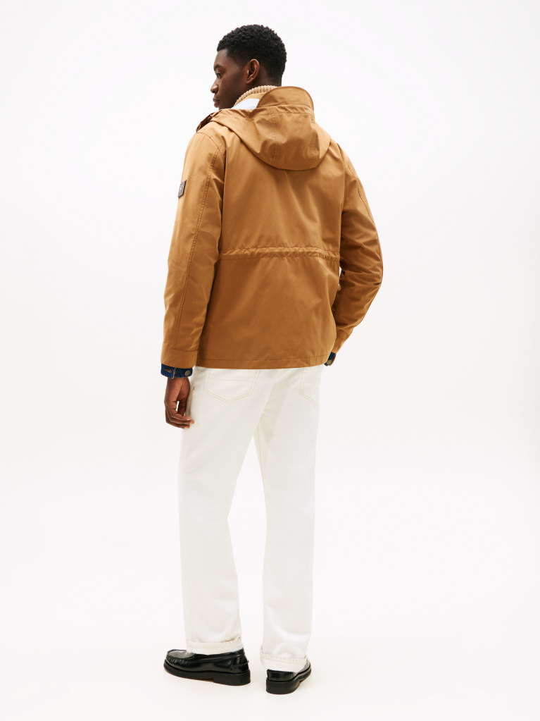 Brown Water Resistant Hooded Utility Jacket  Men