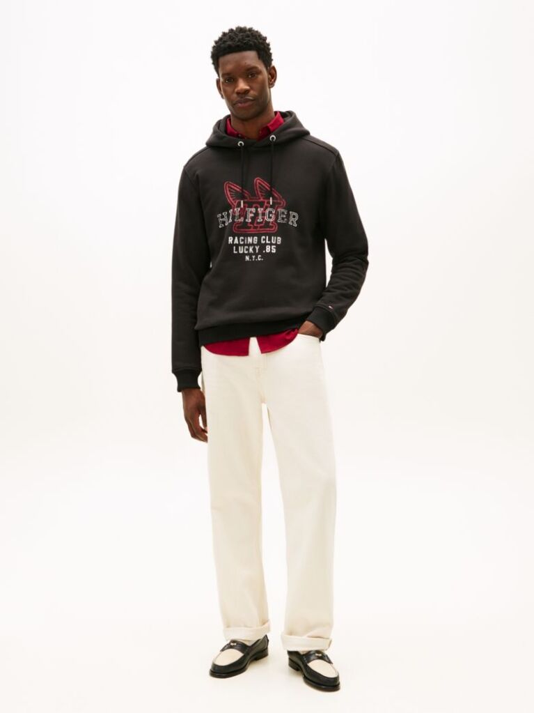 Black Graphic Terry Drawstring Hoody  Men