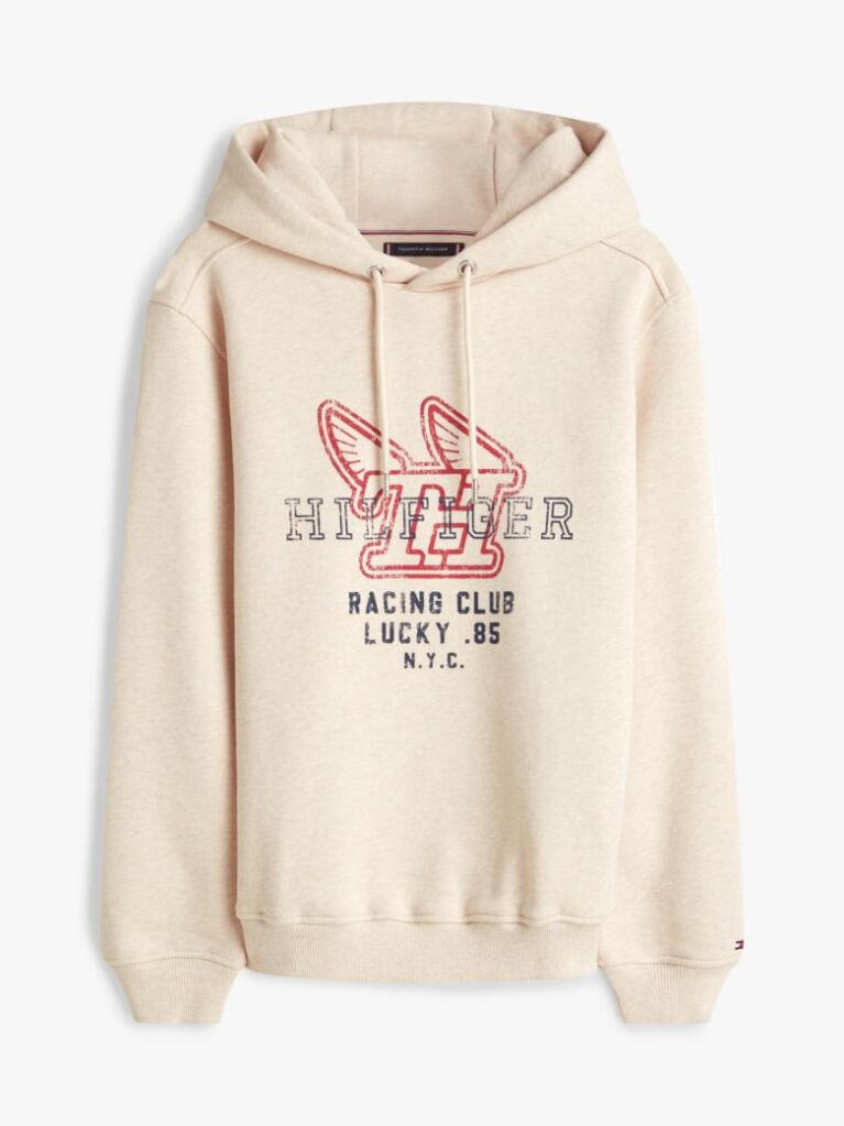 Beige Graphic Terry Drawstring Hoody  Men
