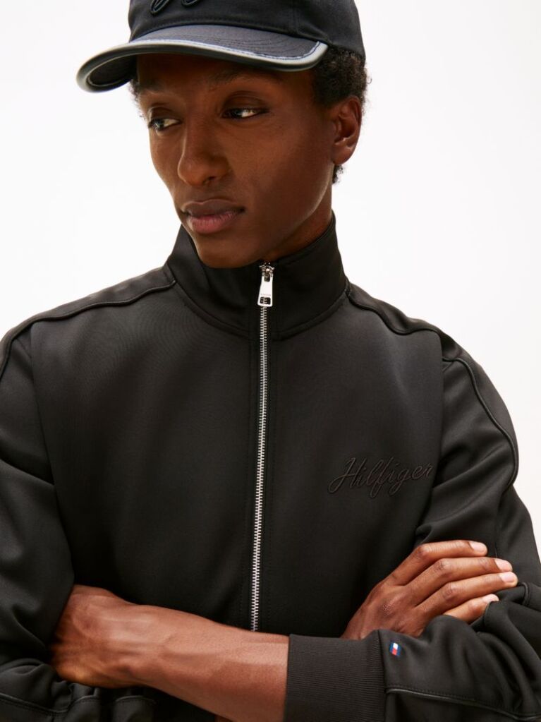Black Stand-Up Collar Track Jacket  Men