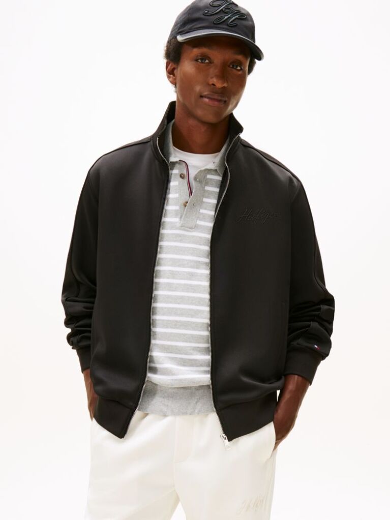 Black Stand-Up Collar Track Jacket  Men