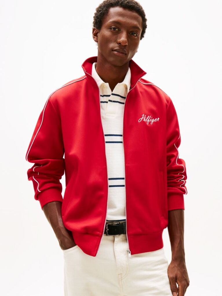 Red Stand-Up Collar Track Jacket  Men